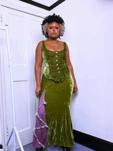 Vintage Green velvet and silk Maxi Skirt (SKIRT ONLY)