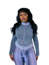 Load image into Gallery viewer, Y2K Italian Grey double Zip belted long sleeve cardigan
