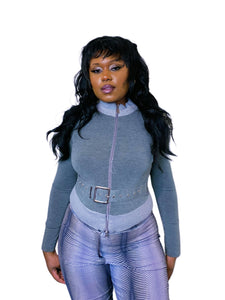 Y2K Italian Grey double Zip belted long sleeve cardigan