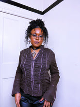 Load image into Gallery viewer, 2000s chocolate brown gothic high neck blouse
