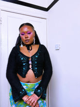 Load image into Gallery viewer, 2000s Betsey Johnson Angora cropped tie up cardigan

