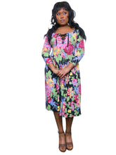 Load image into Gallery viewer, Vintage 1980s Betsey Johnson Floral Lace up dress
