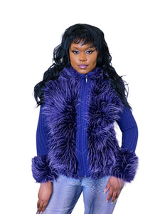 Y2K Purple faux fur zip up jacket