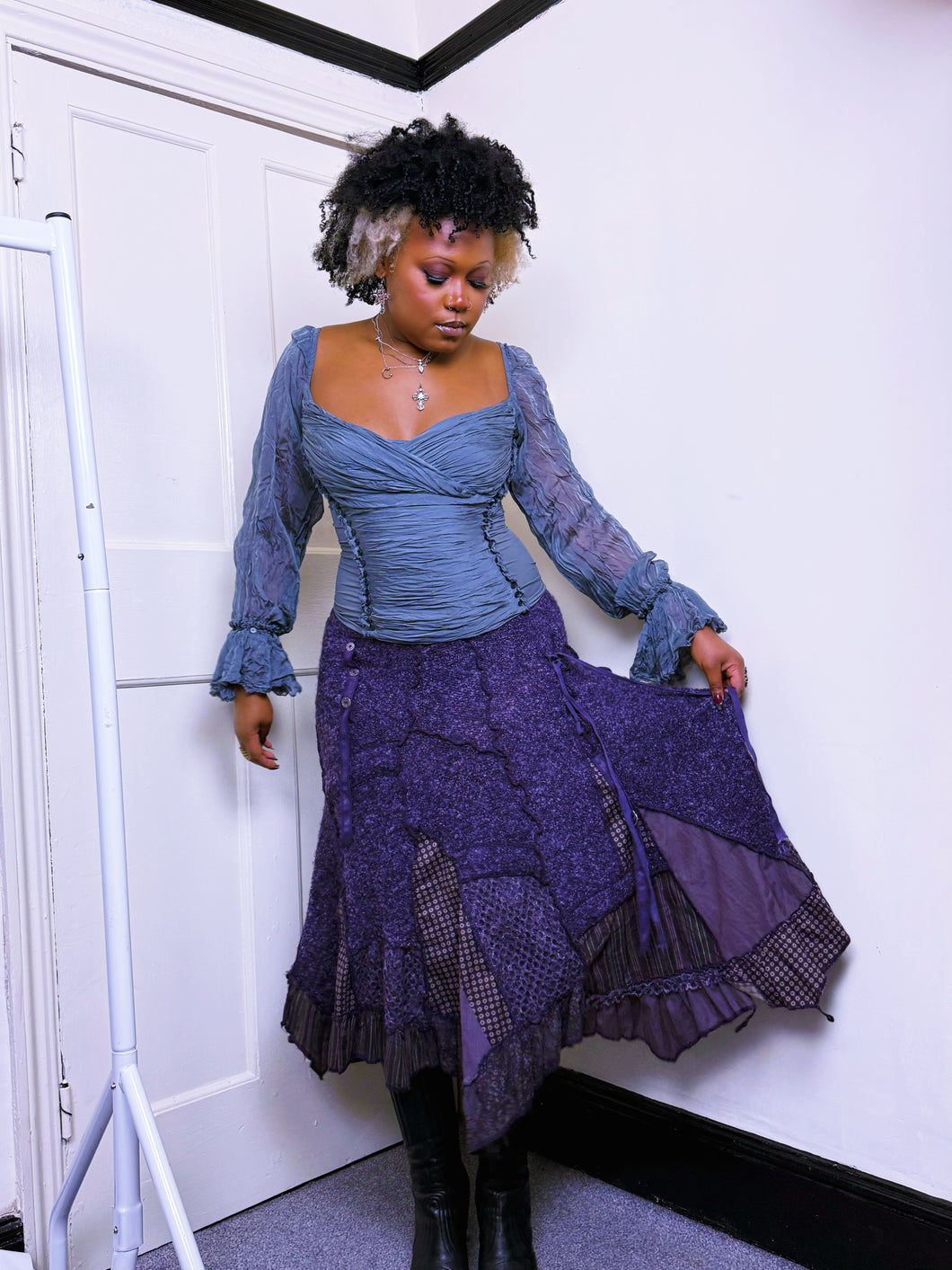Y2K Juju and Christine Purple asymmetrical knit and cotton skirt