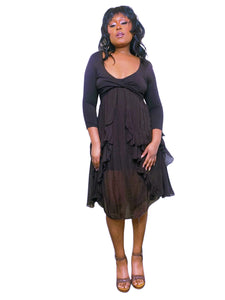 Y2K Archival Chocolate Silk ruffled dress