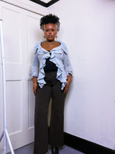 Load image into Gallery viewer, Zone Bleue Grey ruffled cardigan
