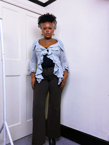 Zone Bleue Grey ruffled cardigan