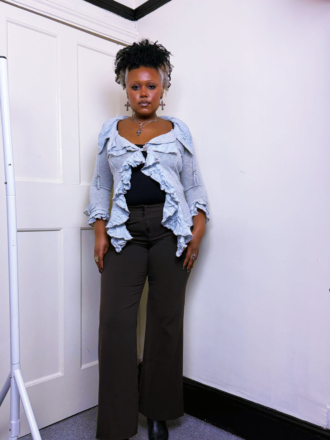 Zone Bleue Grey ruffled cardigan