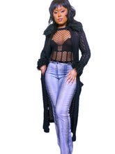 Load image into Gallery viewer, 1990s Italian Crochet Knit Faux Fur Duster
